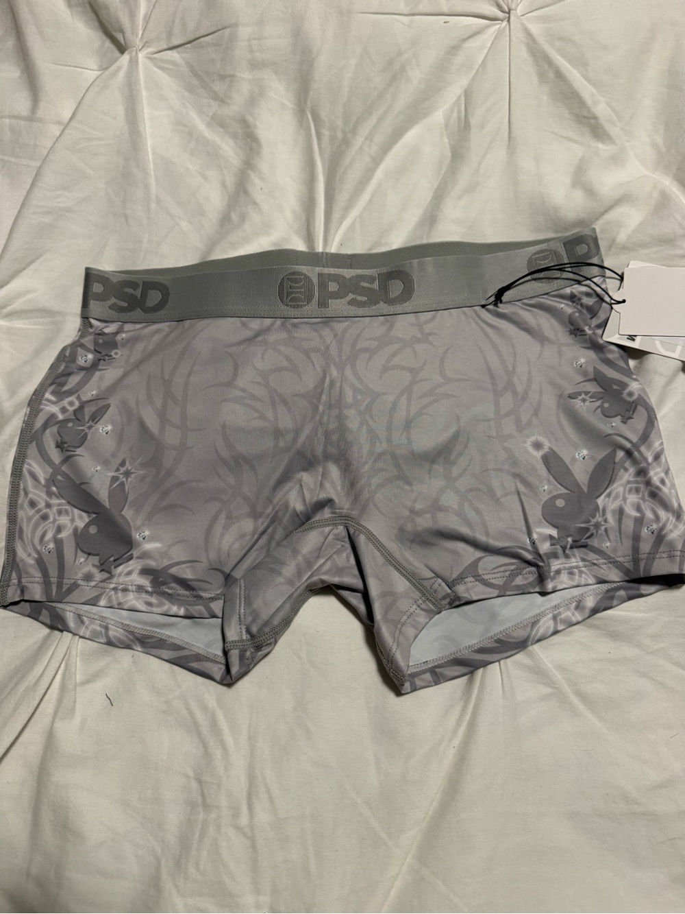 PSD Silver Gray Playboy Boyshorts with Tonal Bunny Print Sz M